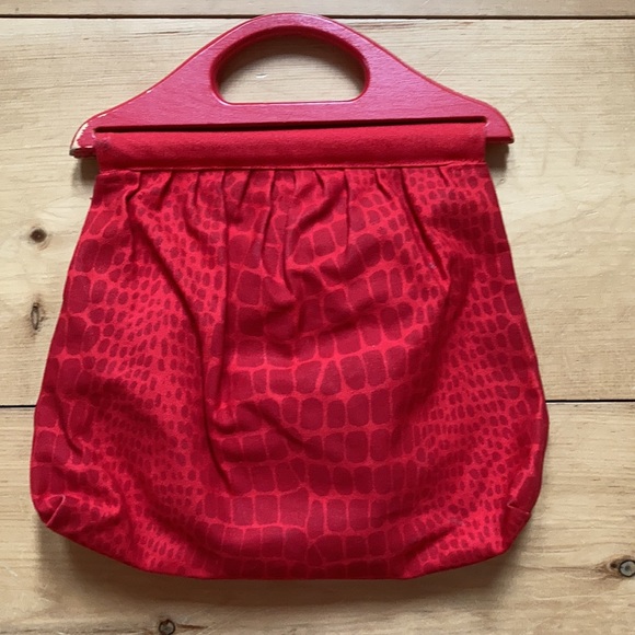 Canvas and wood hand bag - Picture 2 of 4